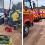 Motorista fica preso às ferragens após colisão frontal entre carro e caminhão em Gaspar