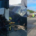 Engavetamento seguido de capotamento deixa feridos graves na BR-101 em Penha