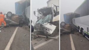 Mega engavetamento com 14 veículos deixa um morto e oito feridos em rodovia de Minas Gerais