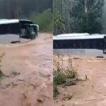 VÍDEO: Ônibus é arrastado pela correnteza durante temporal em Ibiraiaras, no RS