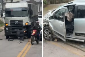Colisão entre carro e caminhão é registrada na Rua Augusto Klapoth, em Brusque