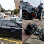 Motociclista força ultrapassagem irregular pela direita, causa danos em veículo e foge do local
