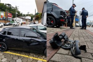 Motociclista força ultrapassagem irregular pela direita, causa danos em veículo e foge do local