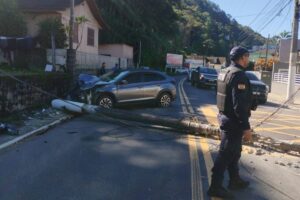 VÍDEO: Pneu estoura, motorista perde o controle e carro atinge poste no bairro Guarani