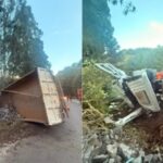 Motorista sobrevive após ficar preso às ferragens em caminhão carregado de pedras