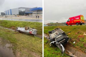 Carro capota na BR-470 em Ilhota e motorista escapa sem ferimentos