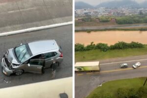 Colisão traseira deixa veículo danificado na Avenida Beira-Rio