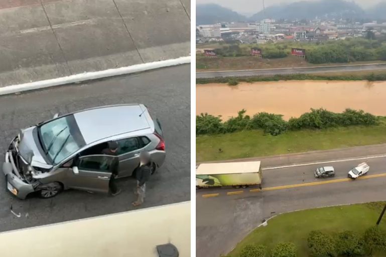 Colisão traseira deixa veículo danificado na Avenida Beira-Rio