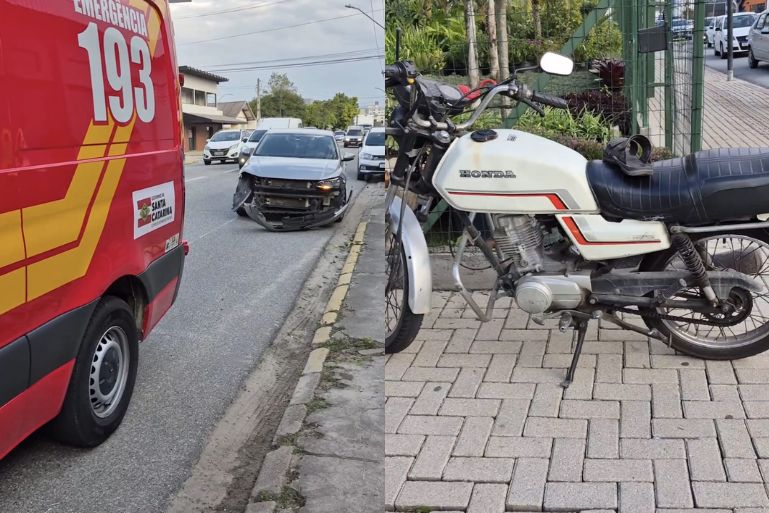 Motociclista fica ferido após colisão com carro na avenida Otto Renaux, em Brusque