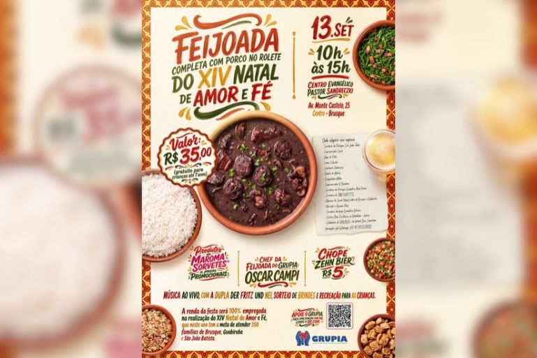 Feijoada beneficente marca abertura do XIV Natal de Amor e Fé em Brusque