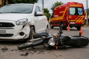 Acidente entre carro e motocicleta mobiliza Corpo de Bombeiros