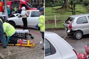 VÍDEO: Acidente envolve dois carros, motocicleta e poste no bairro Thomaz Coelho