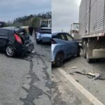 Idosa de 85 anos fica presa às ferragens em acidente com três veículos na BR-470