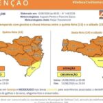 Alerta da Defesa Civil: risco de temporais, granizo e chuva intensa entre quinta (13) e sábado (15)
