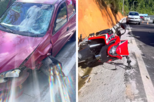 Colisão frontal entre carro e moto deixa três pessoas feridas em Brusque