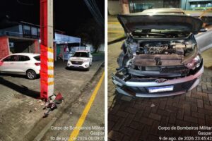 Carro atinge poste e deixa adolescente ferida em Gaspar (SC)
