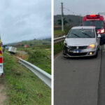 Carro e caminhão se envolvem em acidente seguido de saída de pista na BR-470