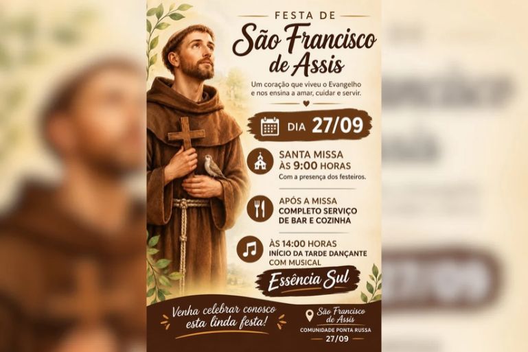 Festa de São Francisco de Assis terá tríduo, gastronomia e tarde dançante na Ponta Russa