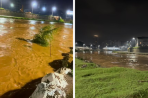 Rio Itajaí-Mirim chega a 4,84 metros durante a madrugada em Brusque e recua pela manhã
