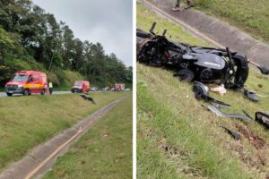 Ocupantes de moto são encontrados em vala após acidente na BR-470