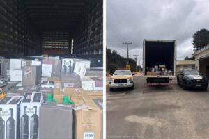 Operação apreende 3 mil garrafas de vinho e 4 mil quilos de camarão em caminhão
