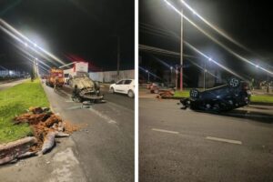 Motorista fica ferido após capotamento em avenida de Itajaí