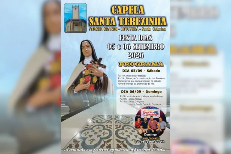 Botuverá celebra Festa de Santa Terezinha no próximo fim de semana