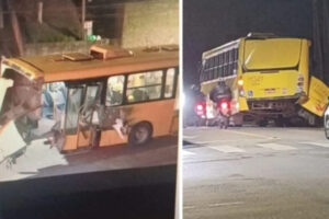 Trem atinge ônibus do transporte coletivo em Joinville