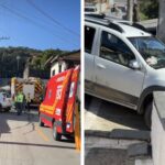 Carro colide contra muro e mulher fica ferida em Brusque