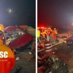 Motorista fica preso às ferragens após bater contra máquina de obra na BR-280