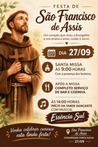 Festa de São Francisco de Assis terá tríduo, gastronomia e tarde dançante na Ponta Russa