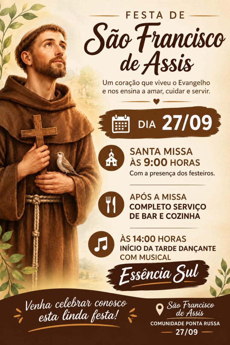 Festa de São Francisco de Assis terá tríduo, gastronomia e tarde dançante na Ponta Russa
