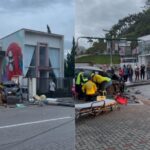Grave acidente deixa dois feridos e derruba poste no Centro de Guabiruba