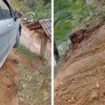 Carro fica pendurado à beira de barranco na Serra do Moura, em Brusque
