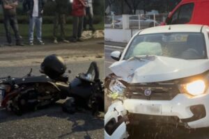 Motociclista fica ferido após colisão entre carro e moto em Guabiruba