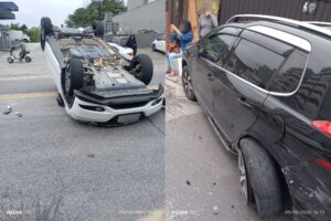 VÍDEO: Acidente com capotamento deixa motorista ferida no bairro Guarani, em Brusque